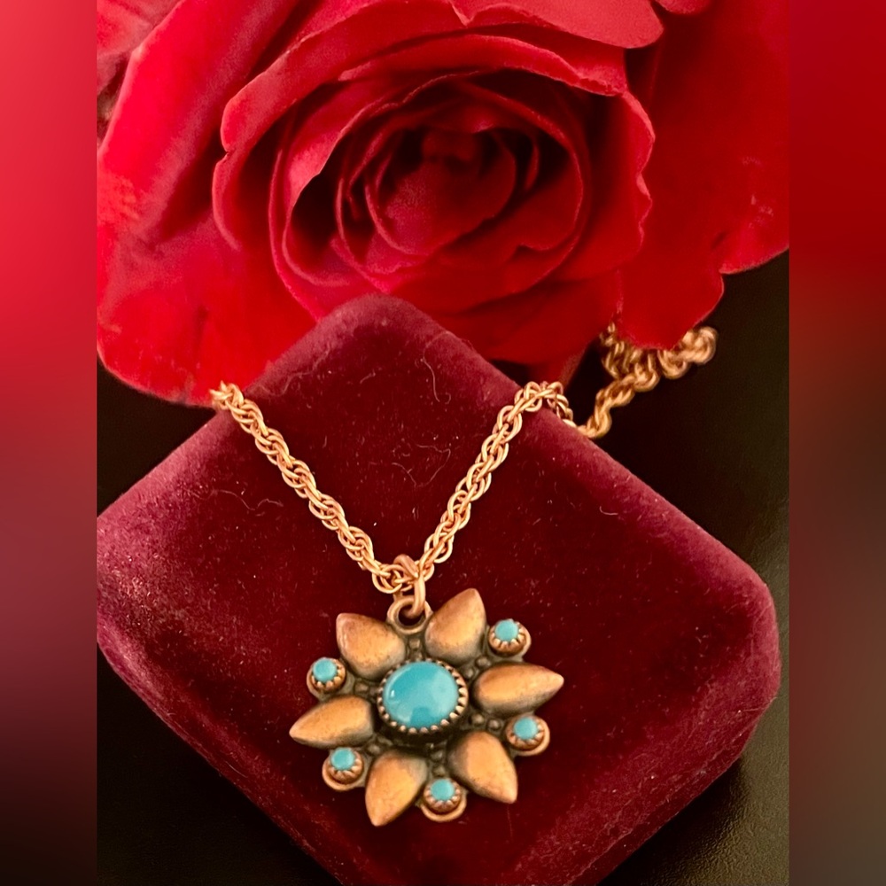 Vintage Copper and Turquoise Pendant Necklace